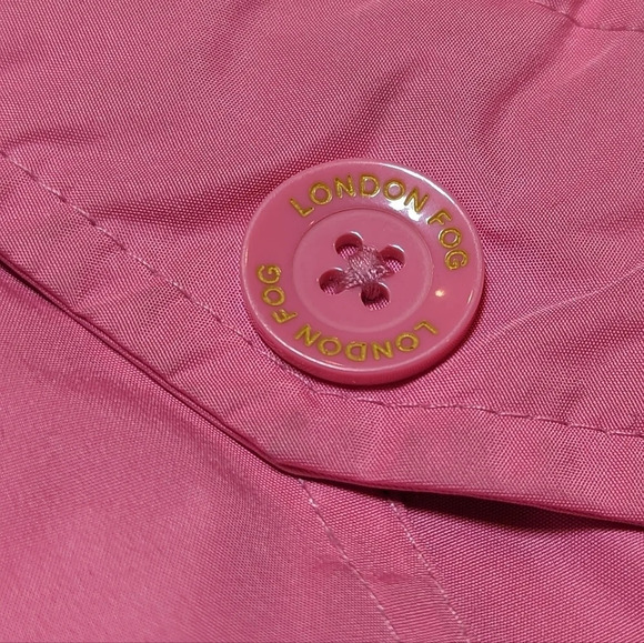 London Fog Girl 14-16 Pink Coral Trench Coat Button Front Removable Hood Frill - Picture 6 of 13